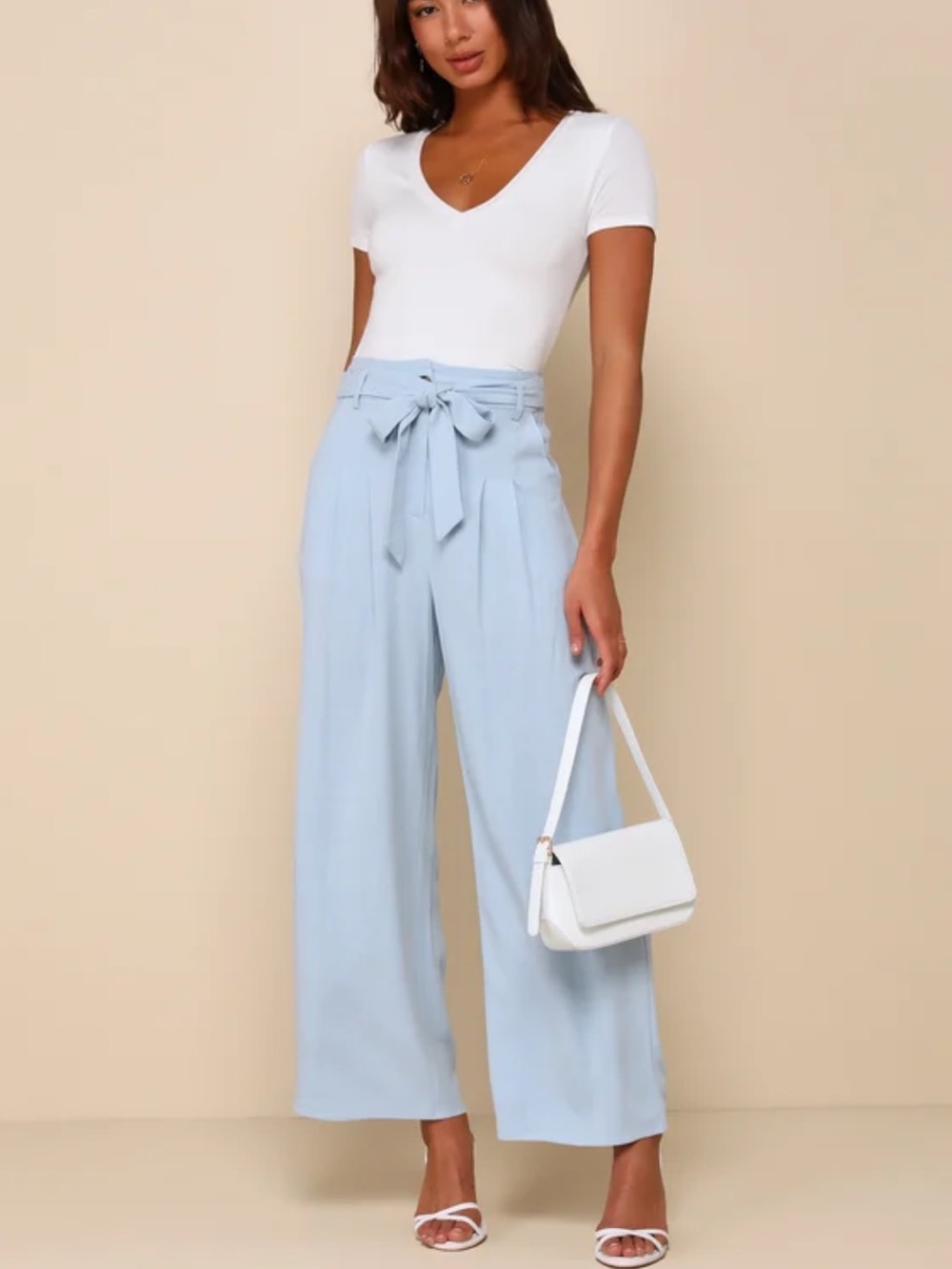 Lulu's Serenity Baby Blue High-Waist Tie Belt Wide Leg Pants